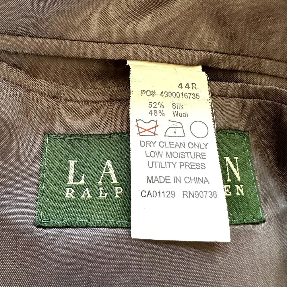 Lauren Ralph Lauren Blazer Silk Wool Jacket Single Breasted Notch Lapel Gray 44R